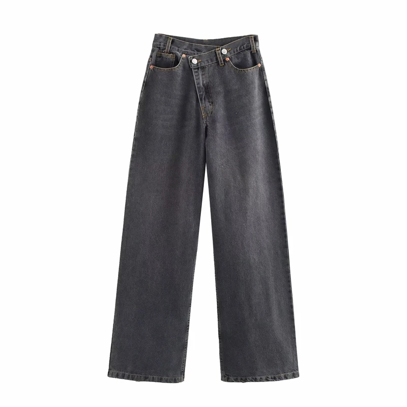 Casual Women's High Waist Straight-leg Jeans Pants Fashion All-match Full Length Denim Pants Pocket Zipper Jean Trousers