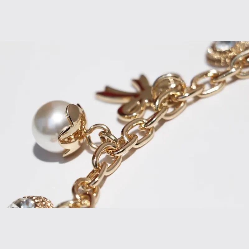 Hand Wrist Strap phone charm lanyard Metal keychain bag charm decoration bag extended chain golden Pearl Zircon pendant