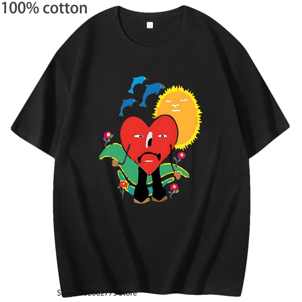 100% Bawełna Koszula Moda Bad Bunny T-Shirty UN VERANO SIN TI Grafika Tshirt Unisex Hip Hop Odzież Damska Mężczyźni Letnie Koszulki Y2k