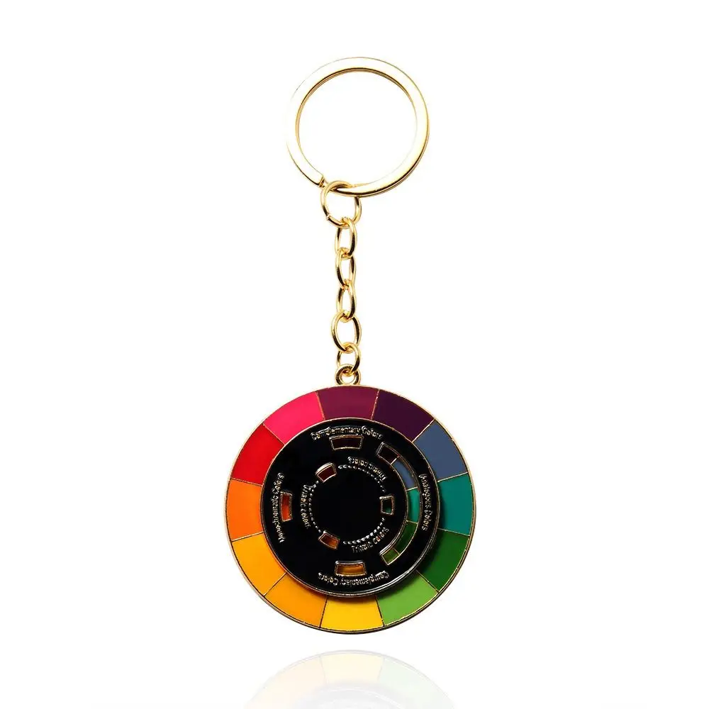 Color Wheel Color Wheel Keyring Palette Turntable Rotable Color Palette Keychain Rotatable Metal Spinning Color Compass Keychain