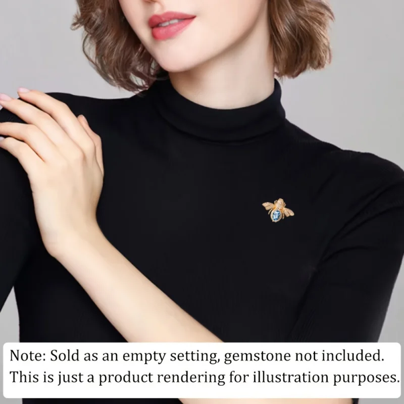 6*8mm Bee Shaped Brooch Pendant, S925 Sterling Silver Four-Prong Brooch Setting, Suitable For Handmade Jewelry Crafting