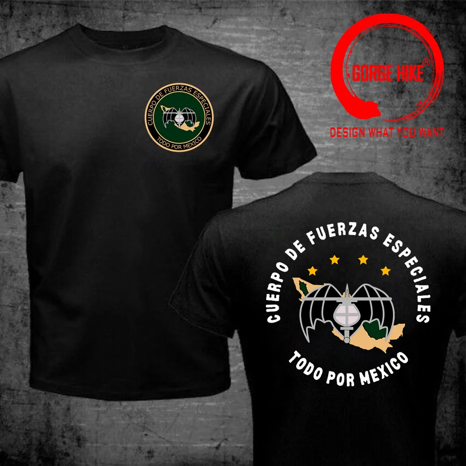 Mexico GAFEs Fuerzas Especiales Special Force Ops Army Military Black T-shirt Mexican Coat of Arms T Shirt Men Fashion Clothing