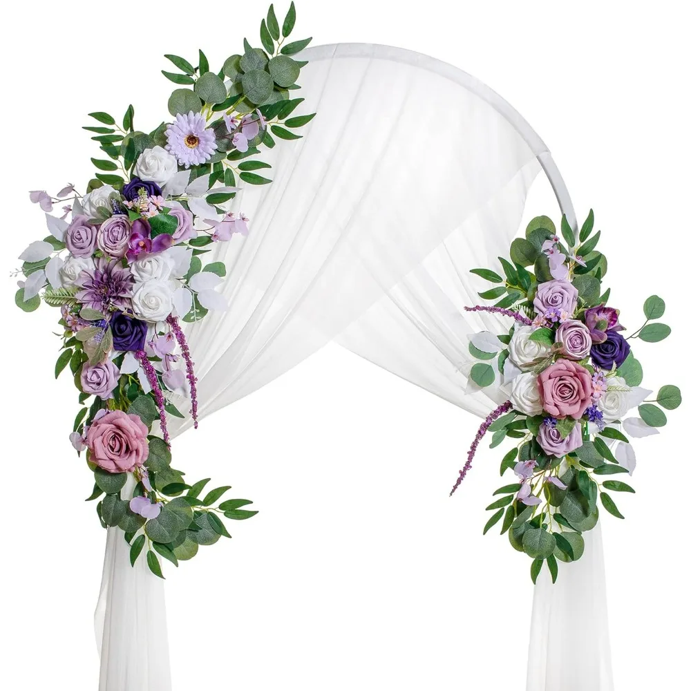 Wedding Arch Flowers, Artificial Flowers for Decoration, 2pcs Flower Swag and 1 Pcs Semi-Sheer Chiffon Table Runner Swag