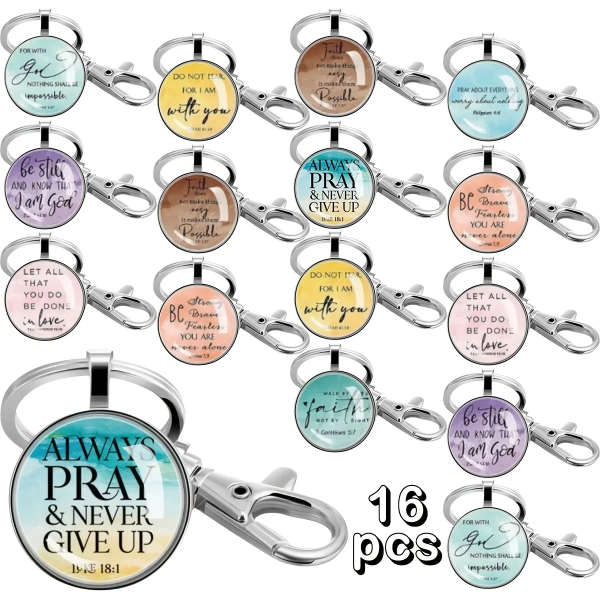 Set of 16 Christian Keychains Featuring Bible Verses, Perfect As Inspirational Gifts for Both Men And Women
