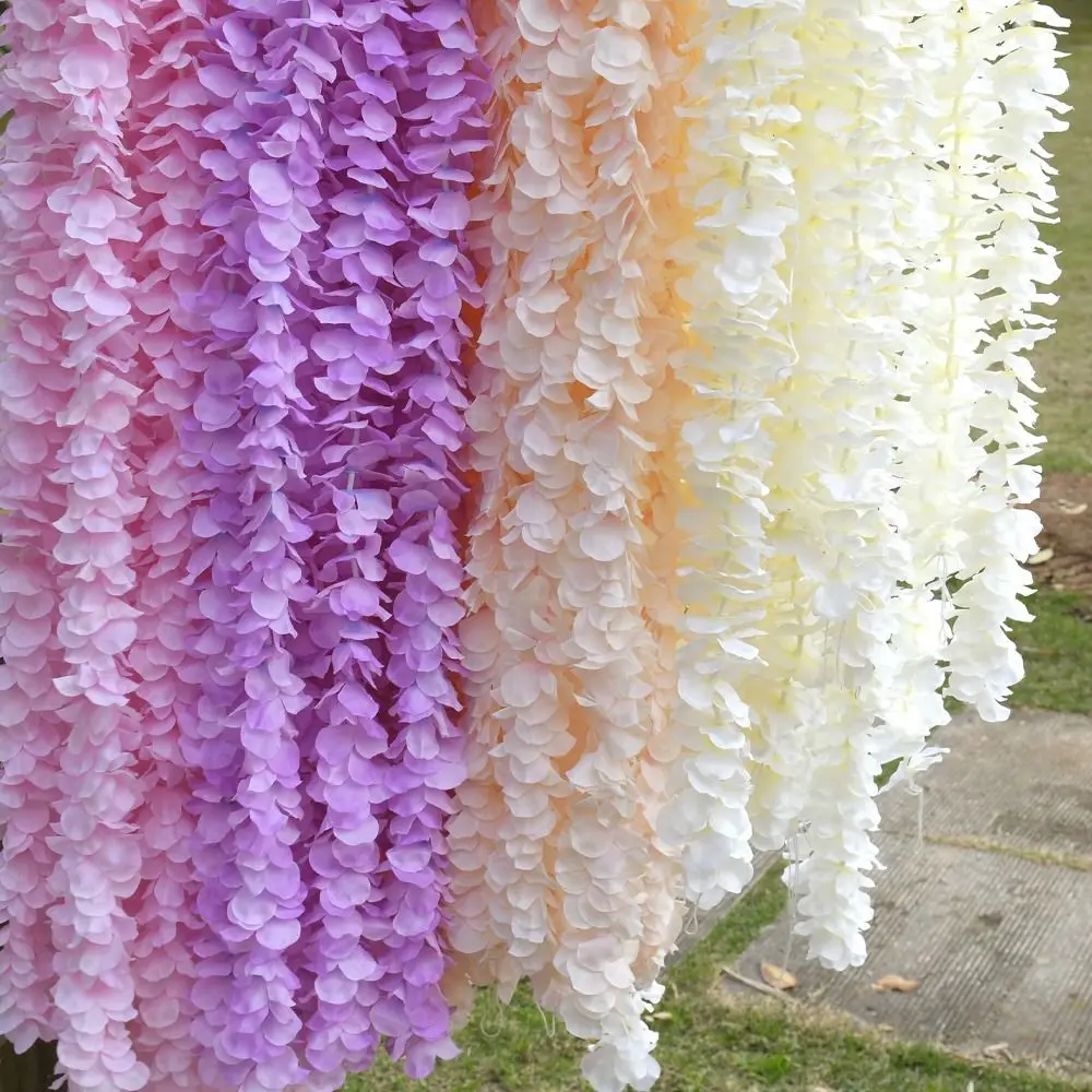 Ghirlanda di glicine vite di fiori di seta artificiale per la casa decorazione del giardino di nozze bianco Rattan appeso a parete fiori finti