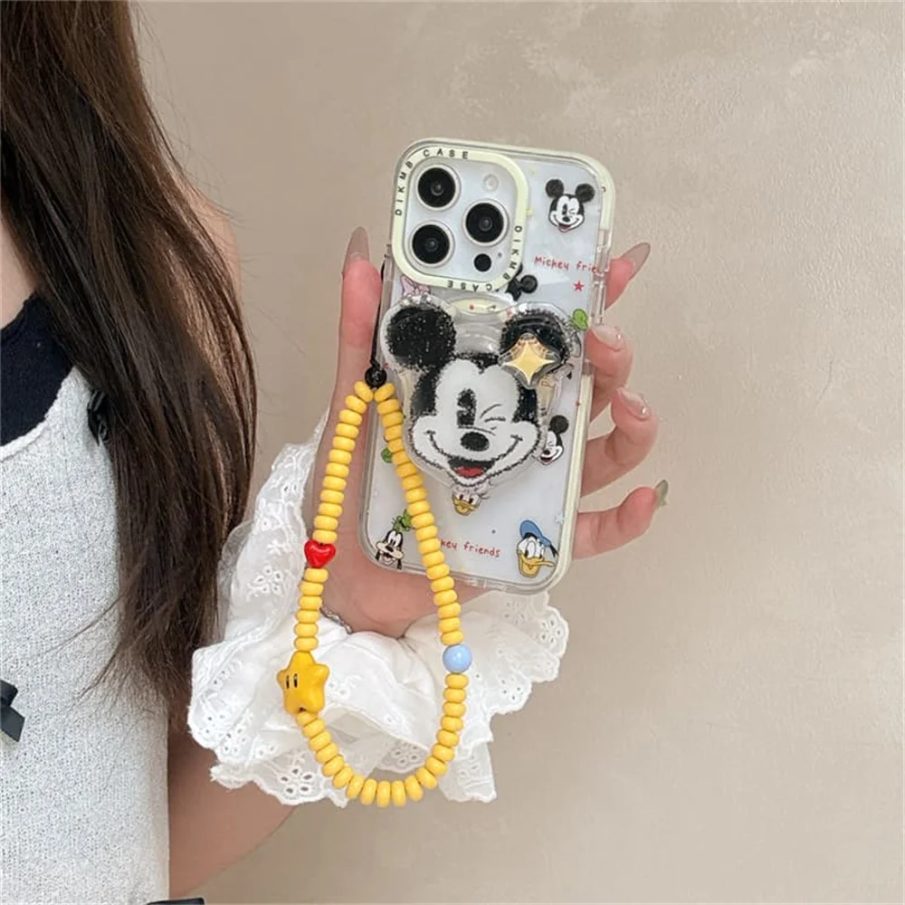 

Kawaii Mickey Duck Magnetic Phone Case for iPhone 15 Pro 13 14 17 16 Pro Max Cover With Magsafe Stand Holder Chain Cute Cases
