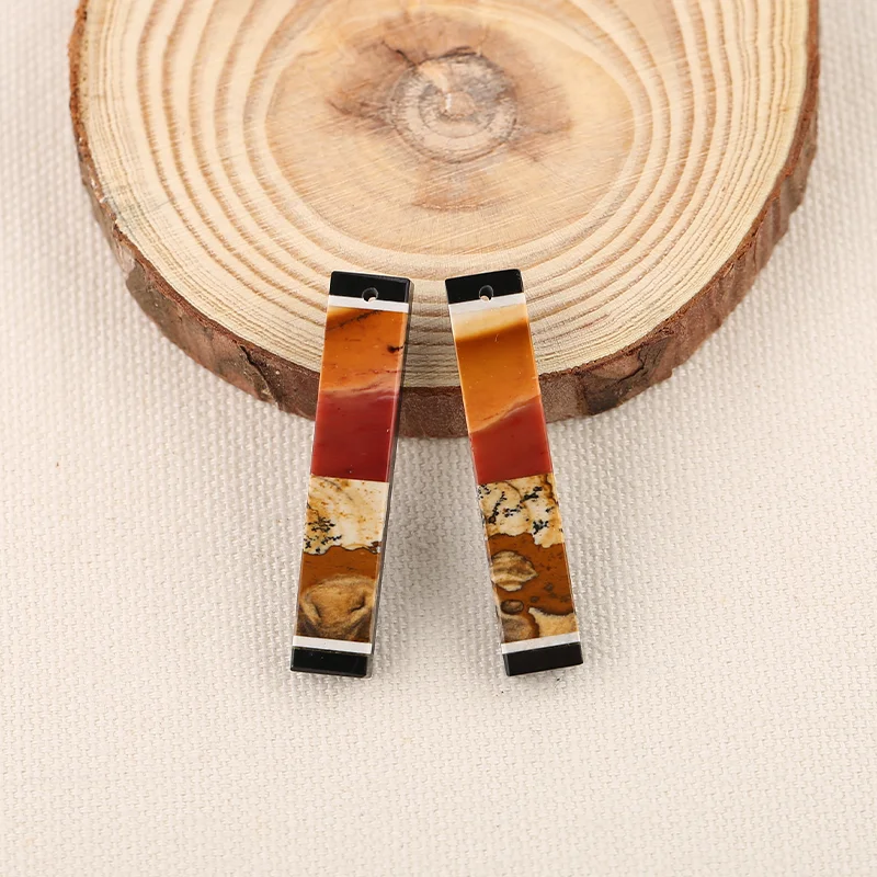 B&F Natural picture stone and white jade obsidian Mookite Jasper combination Inlaid earring beads, fashion earrings