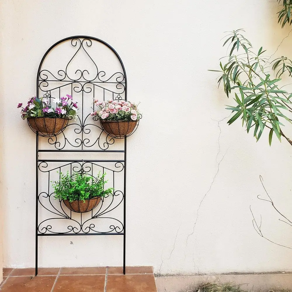 Decorative Metal Garden Trellis, 59 High x 22 Wide, Weather-Resistant, Ideal for Roses, Vines, Ivy, and Clematis, Black Coated,