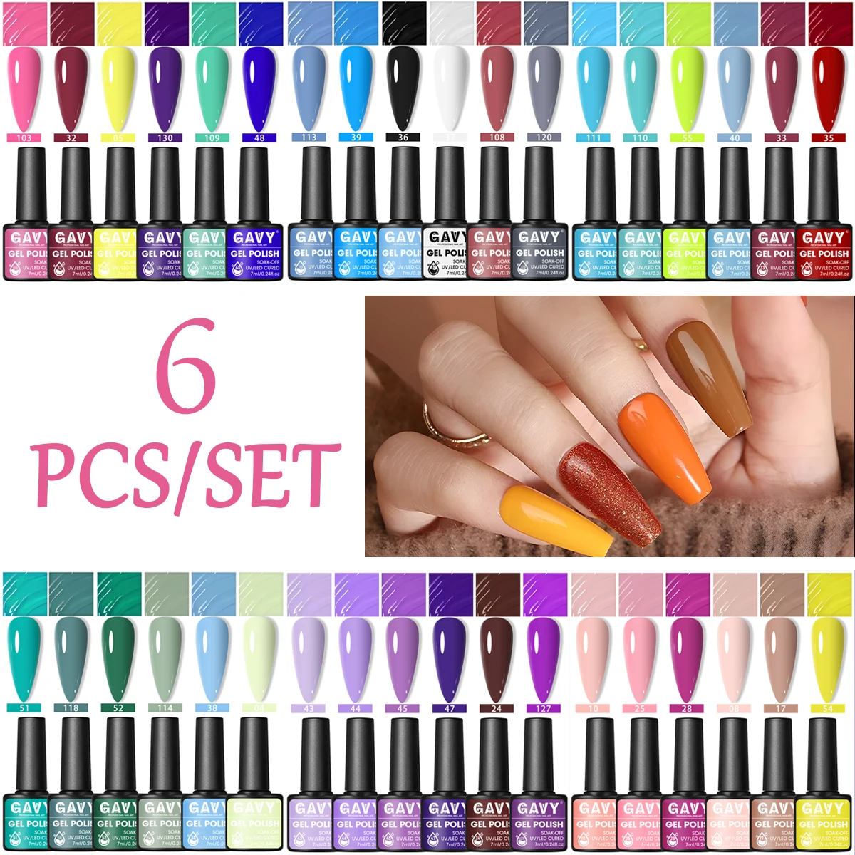 GAVY Juego de esmaltes de uñas en gel de 6 piezas - / Kit de eliminación de remojo con luz LED, juego de cuidado de uñas DIY para salón y hogar