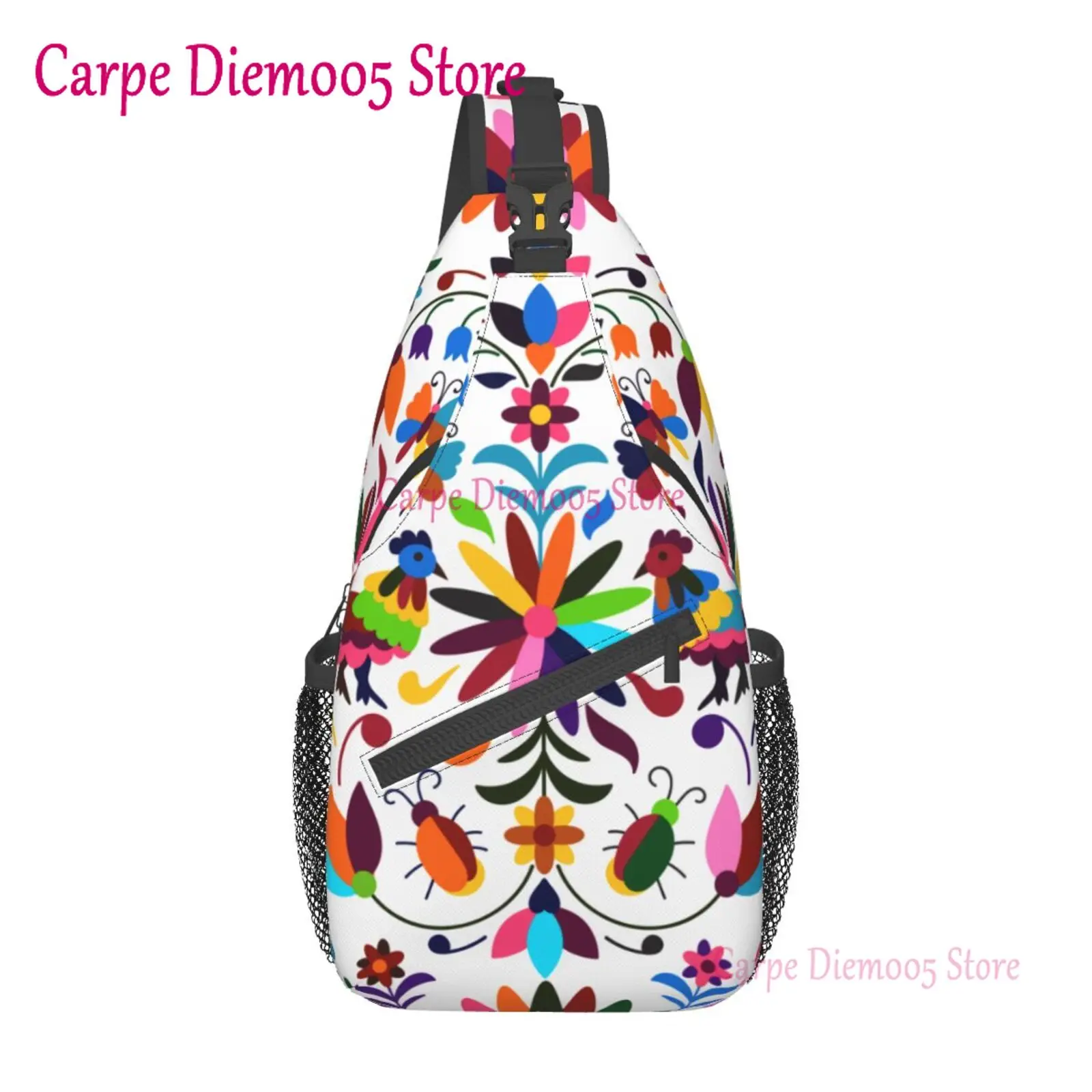 Mexican Flowers 3D Print Embroidery Sling Crossbody Chest Bag Men Shoulder Backpack for Hiking
