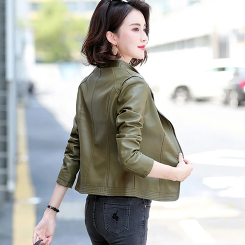 Asymmetric Zip Leather Jackets 2023 Spring and Autumn Casual Turn-down Collar Short Slim Real Sheepskin Leather Jacket Women