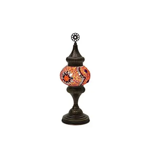 LaModaHome English Moroccan Handmade Mosaic Glass Curvy Swan Neck Table Lamp Light with Decorative Dark Polished Copper Fixture