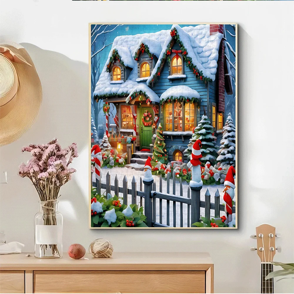 จิ๊กซอว์หมู่บ้านคริสต์มาส 1,000 ชิ้น สำหรับผู้ใหญ่ - ฉากกระท่อมหิมะตกแต่งเทศกาล ของเล่นกิจกรรมครอบครัว เกมฝึกสมอง