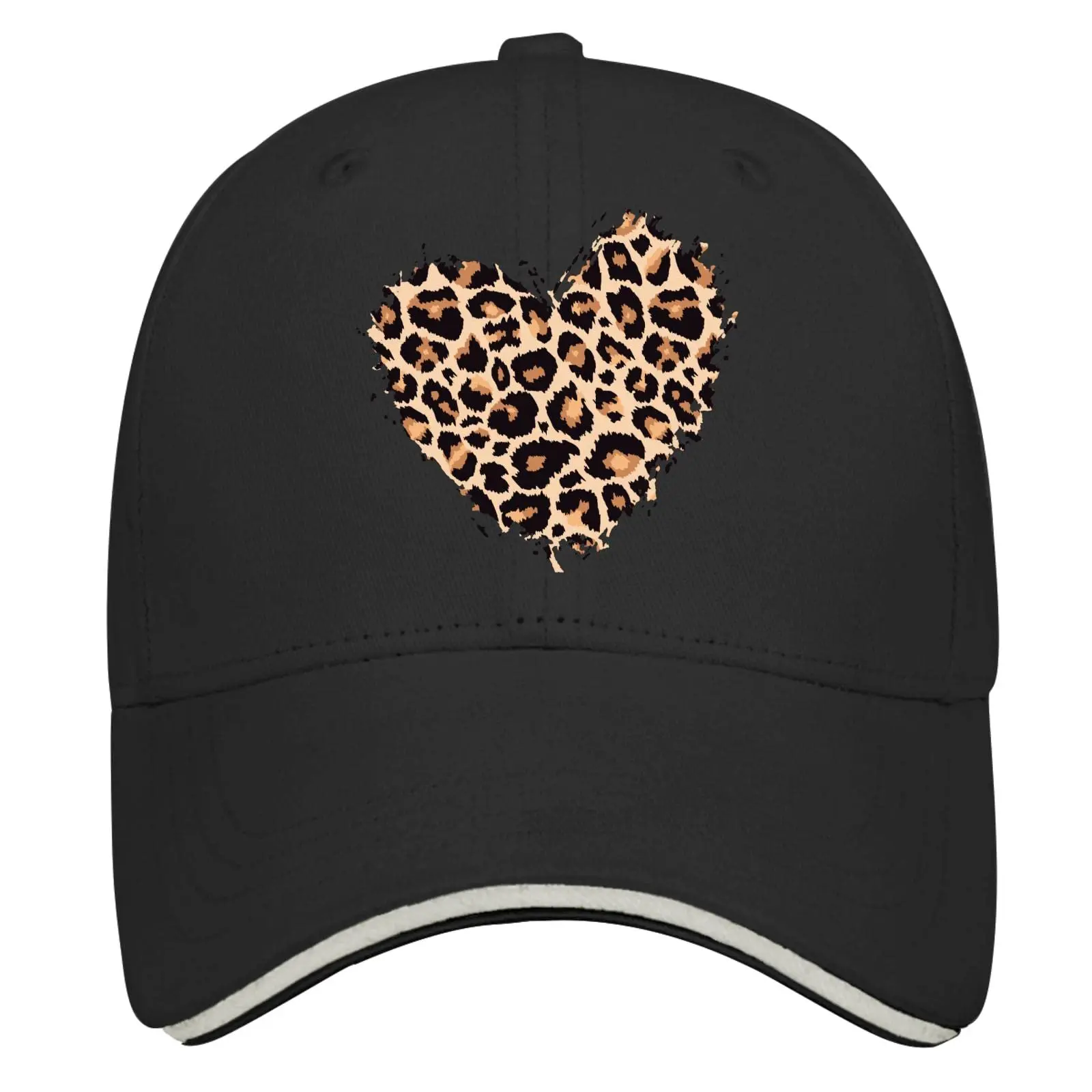 

Baseball Caps Leopard Print Heart Sandwich Brim Hats Snapback Gifts Men Women Sports Sunhat For Daily Outdoor Streetwear Travel