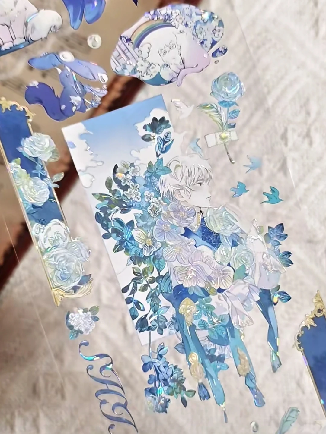 10M Roll shine Blues Romantic Shell Light washi PET Tape Journal Card Goods Collage Character Beauty