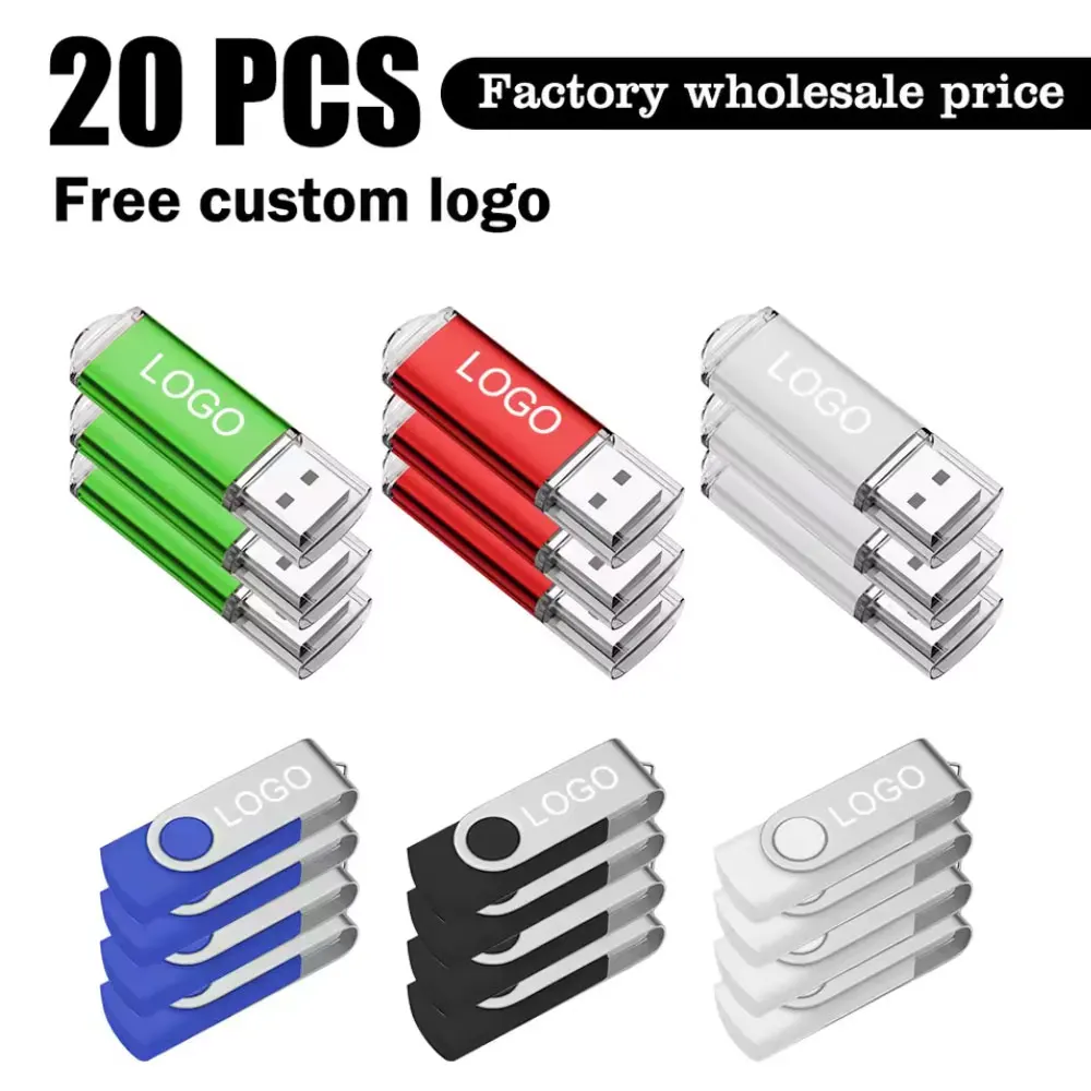 

20Pcs USB 2.0 Flash Drive 64GB Pen Drive 16GB Pendrive 32GB 8GB 4GB Disk On Key Customized Logo Memory Stick Real Capacity 1GB