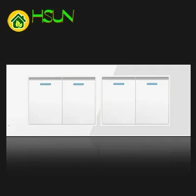 US Tempered Glass White 118 Type Switch Socket 1/2/3/4/5/6/7/8 Gang 2 Way Switch Real Glass Panel LED Guide Light Mounting Box