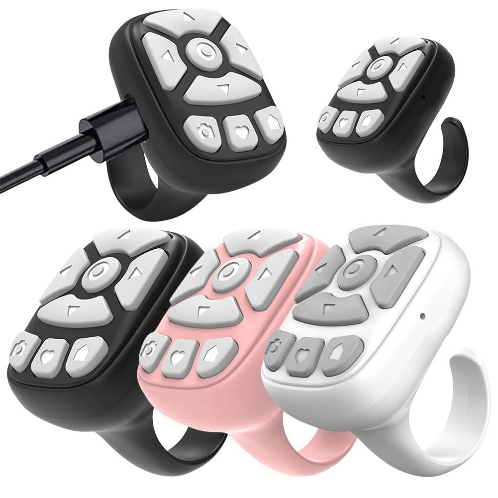 جهاز تحكم عن بعد صغير للهاتف المحمول متوافق مع بلوتوث لوحدة تحكم فيديو TIK Tok Scrolling Ring Fingertip Selfie لـ Xiaomi Apple