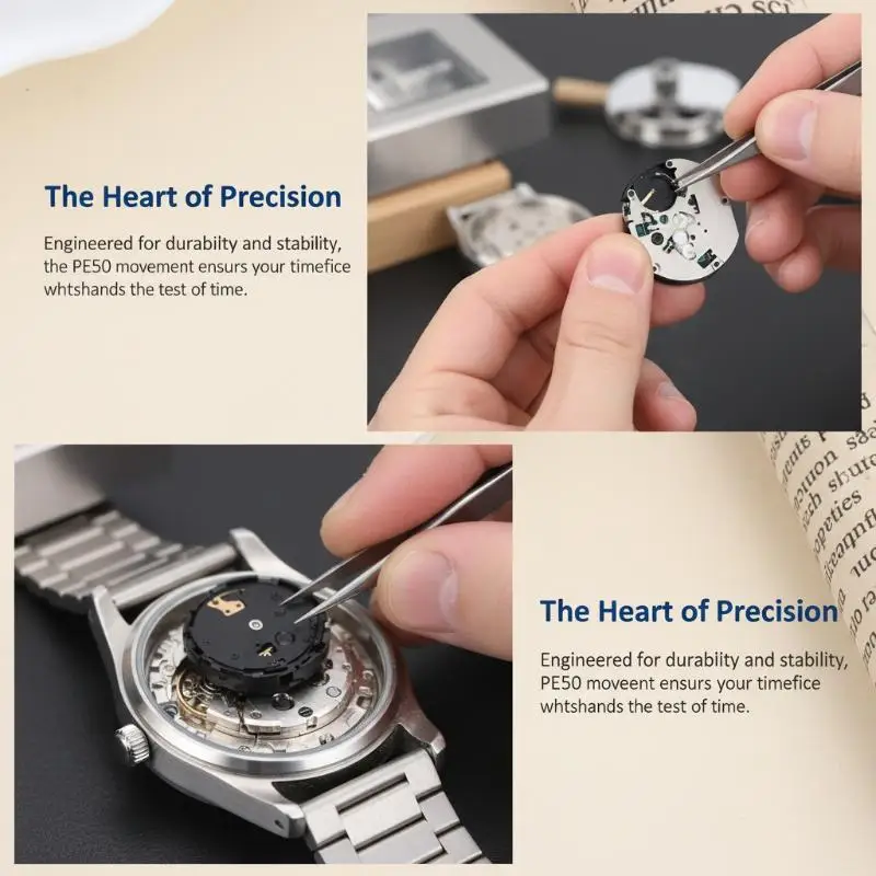 PE50 Quartz 6 Pin Watch Movement with Single Calendar Precision 2 6 10 Second Dial for Crafting ReplacementHot