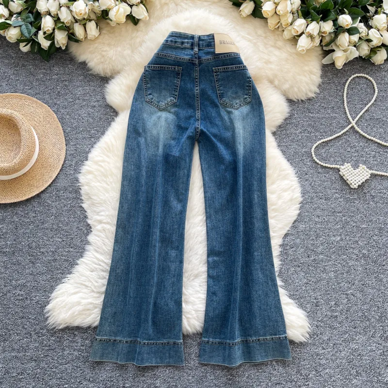 ANJY خريف جديد إمرأة الأمريكية الرجعية الجينز الثقيلة الحرفية جيب التطريز شارع العليا العصرية عادية التخسيس السراويل المستقيمة A8827