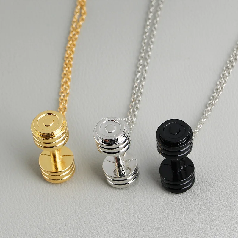 Stainless Steel Barbell Dumbbell Pendant Men's Fitness Bodybuilding Necklace Women's Gym Casual Sports Jewelry Choker Necklace