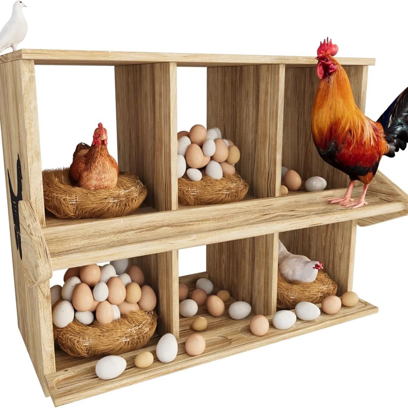 Wooden Chicken Nesting Box 6 Compartments Wall Mount Nest Box for Chicken Coop Versatile Use Wood Nesting Boxes for Hens