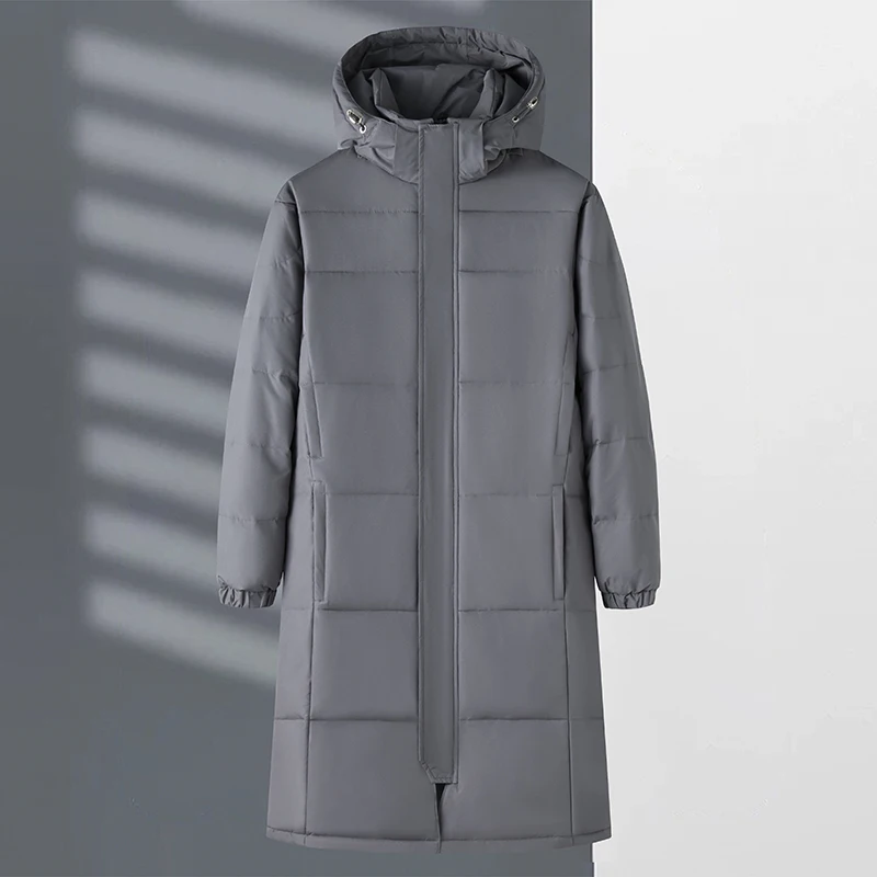 2024 Winter Long Down Jacket Men's Simple Fashion Thickened Warm 90% White Duck Down Parka Women Quality Cold-proof Hooded Coat