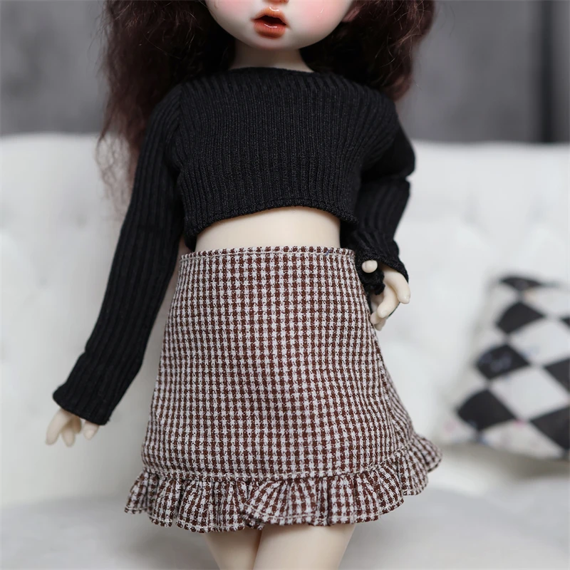 Roupas de boneca bjd adequadas para tamanho 1/6, conjunto de roupas de saia xadrez de malha, acessórios de boneca (2 pontos)