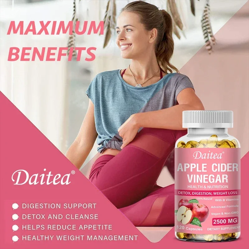 Daitea Apple Cider Vinegar Softgel Supplement Helps, Detoxify, Digest, Burn Fat, Control Appetite, Enhance Immune Support