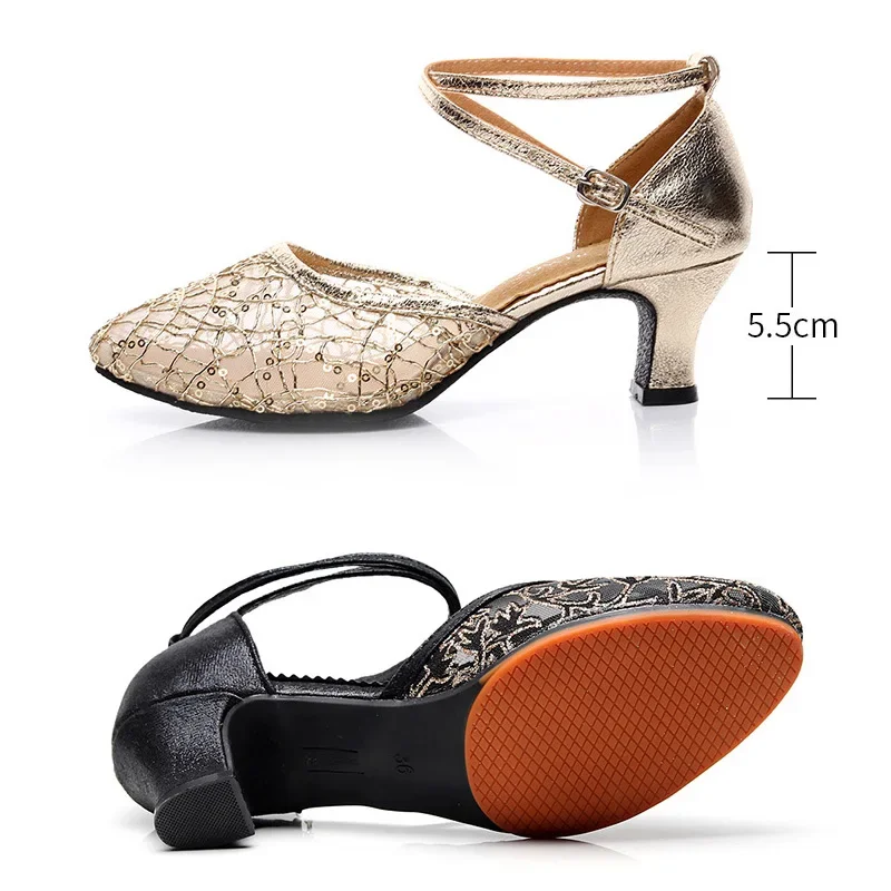 Vrouwen Hoge hak Glitter Dame Latin Dansschoenen Dames Ballroom Tango Salsa Tap Latin Dansschoenen Voor Dames Zwarte Latin Schoenen