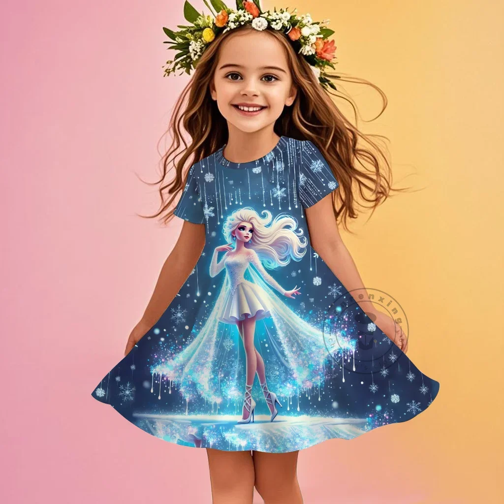 

Disney Princess Elsa Dress For Girls Summer Women Short Sleeve Costume Princess Party Dresses Children Skirt Toddler Clothes