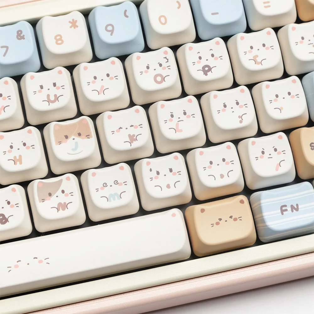 140-key Sea Salt Kitten Keycap Cat-shaped PBT Dye Sublimation MAO Contour Compatible with MX for Switch Fit 61/64/68/87/96/104/1