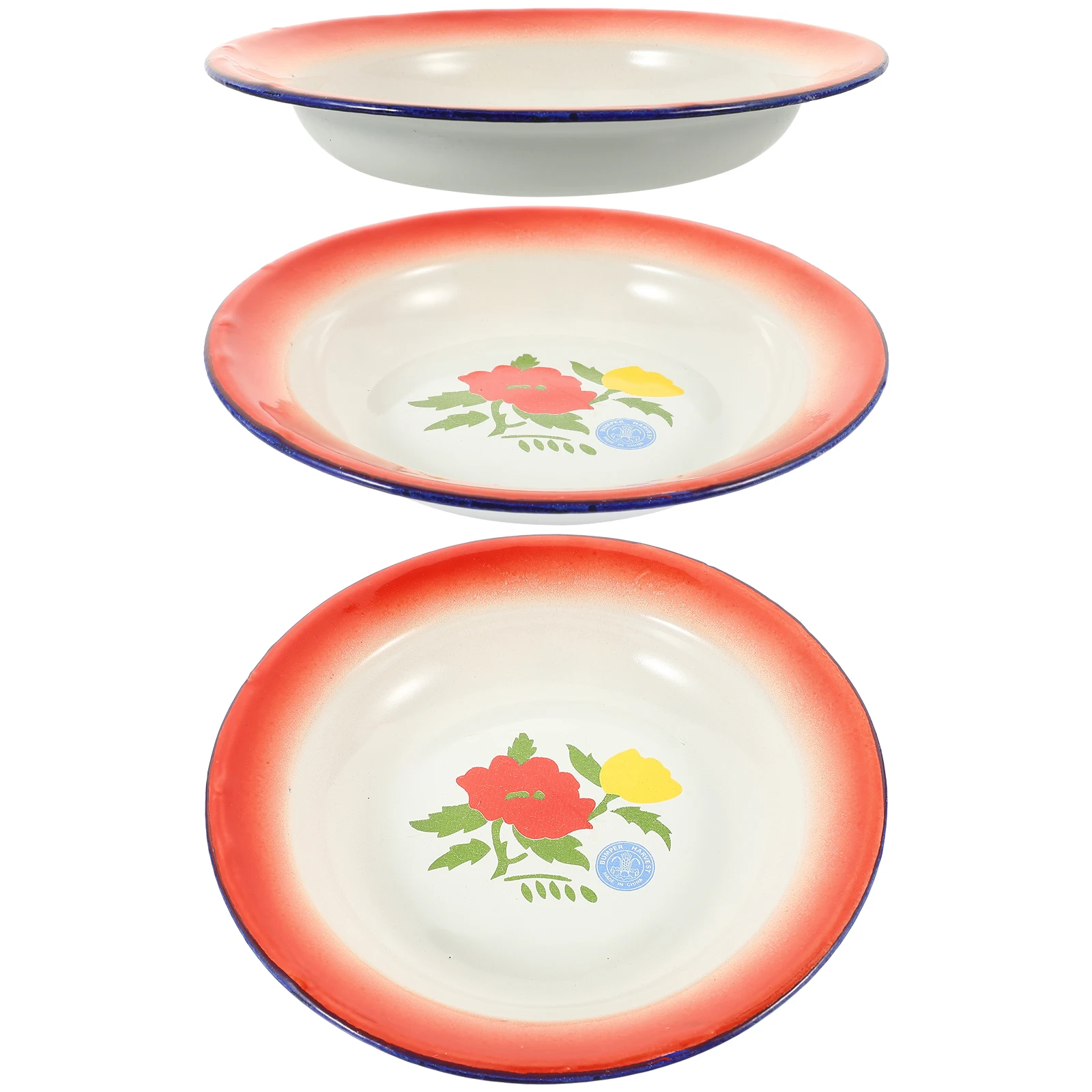 

3Pcs Vintage Style Enamel Dish Set Well Finished Snack Plate Food Holder for Dining Office Home Use Enamelware Plate