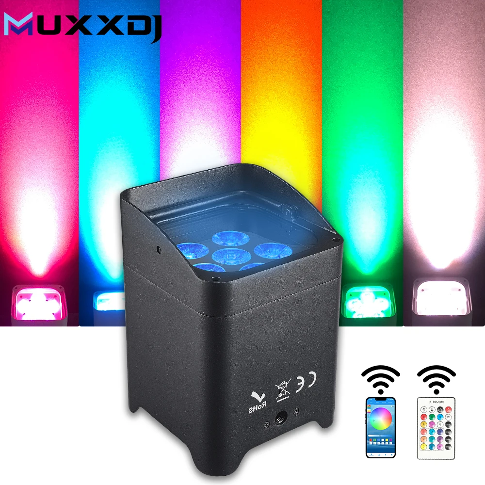 

MUXXDJ 6x18W RGBWA UV 6in1 Ht-s618 Wireless Battery Powered LED Uplights Wifi DMX APP For Dj Club Party Wedding