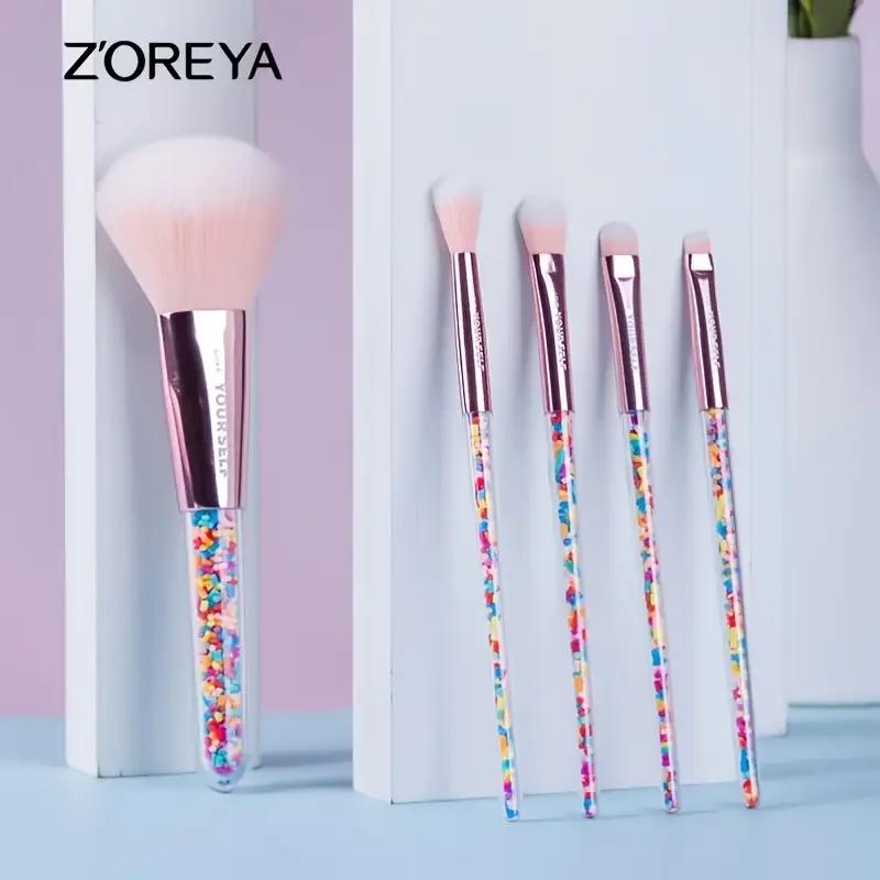 ZOREYA Makeup Brush Set - Glitter Acrylic Handle Brushes for Powder, Blush, Eyeshadow - Women&Girl's Makeup Tools