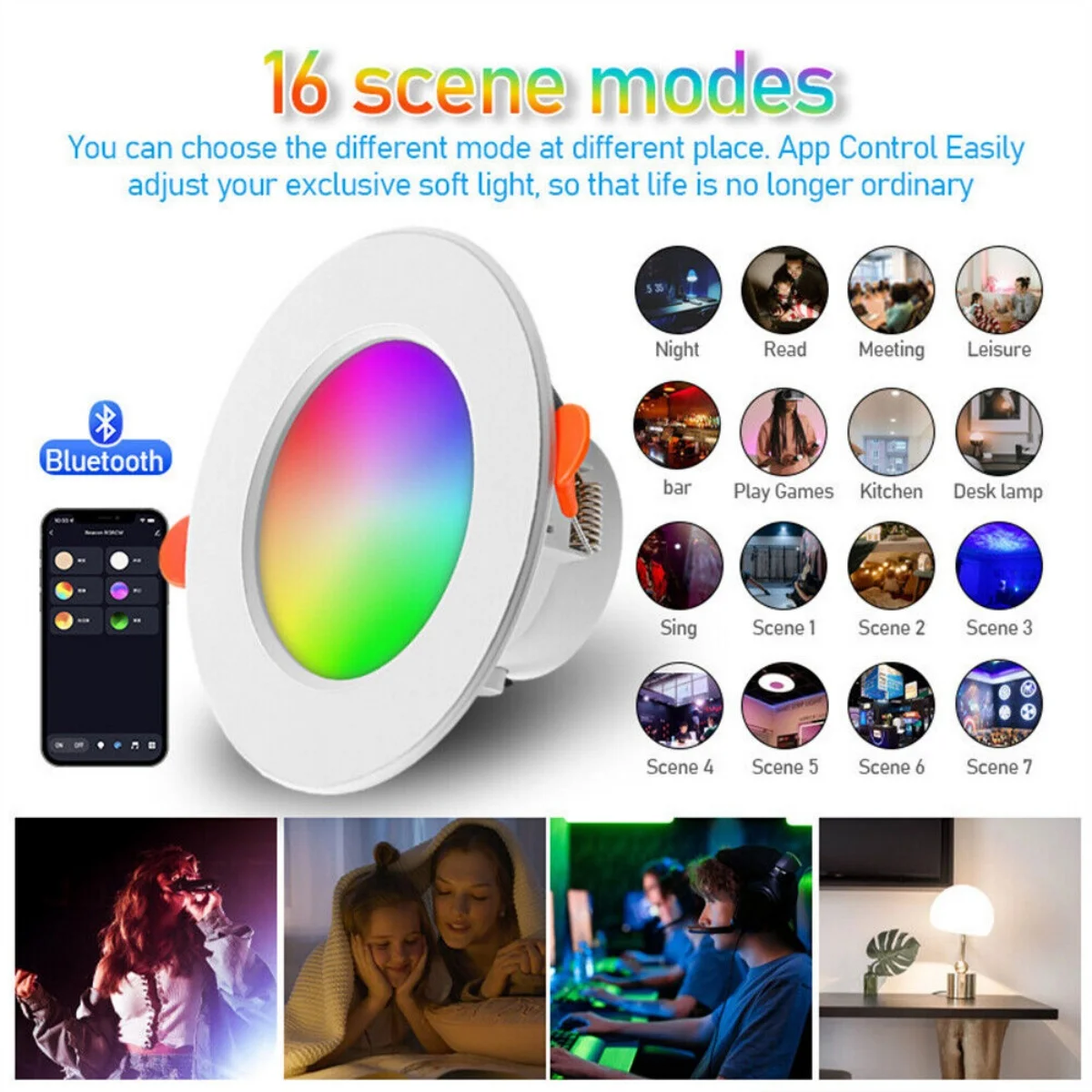 Intelligent Tube Light RGB Downlight Indoor Living Room Office Ceiling LED Lamp AC85-265V Ordinary Mobile Phone Control