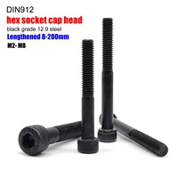 Lengthened Over Long 200mm M2 M2.5 M3 M3.5 M4 M5 M6 M8 Black Grade 12.9 Alloy Steel Allen Hexagon Hex Socket Head Cap Bolt Screw