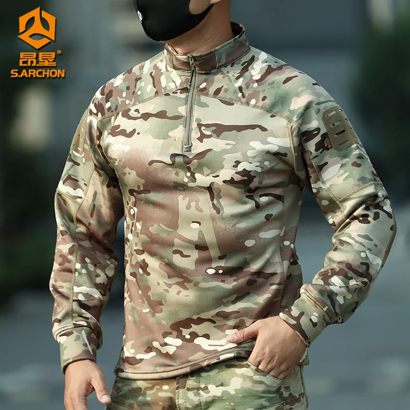 aikon-winter-outdoor-camouflage-long-sve-f-suit-men's-tactical-fce-lined-warm-military-fan-ab-fce-slim-training