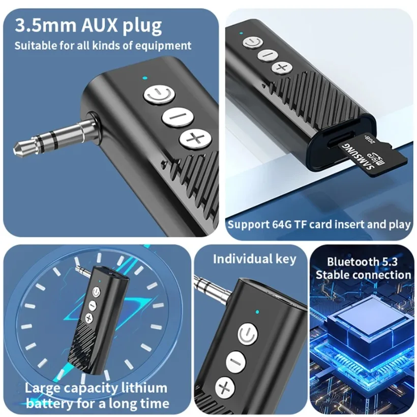 

Bluetooth 5.3 Wireless Audio Adapter Transmitter & Receiver with 3.5mm AUX Jack for Car, PC, TV, Speakers, Earphones