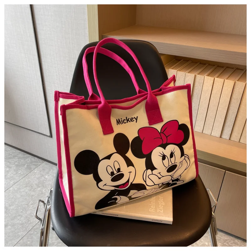 

Новая сумка-тоут Disney с Микки Маусом, милая Повседневная Большая вместительная холщовая тканая сумка-тоут на молнии