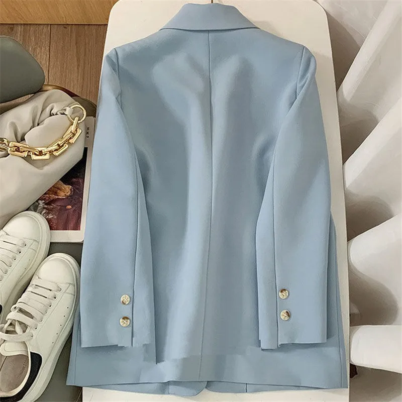 Suit Jacket For Women 2024 New Spring Autumn Korean Version Loose Casual Two Button Light Blue Suit Coat Casaco Feminino