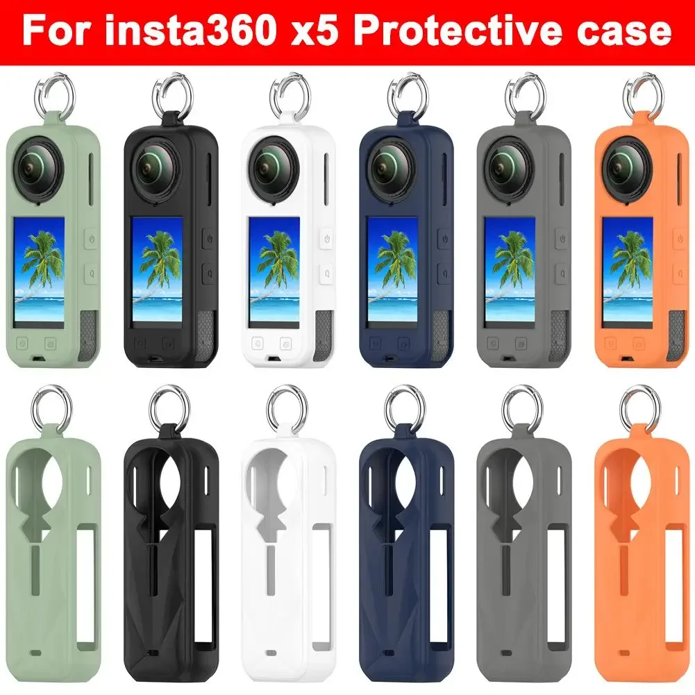 

Soft Silicone Armor Case For Insta360 X5 X4 X3 Imsta360X5 Metal Anti Lost Ring Shockproof Cover Panoramic Camera Accessories