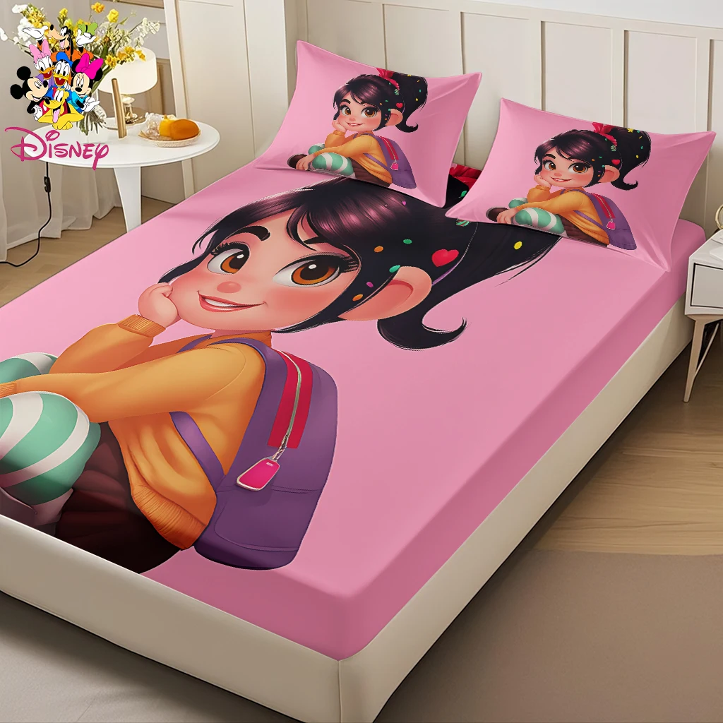 2/3 قطعة مجموعة ملاءات ديزني فانيلوب المجهزة، طباعة رقمية مريحة ولطيفة وناعمة مناسبة لغرف النوم المنزلية/غرف الضيوف/المهاجع