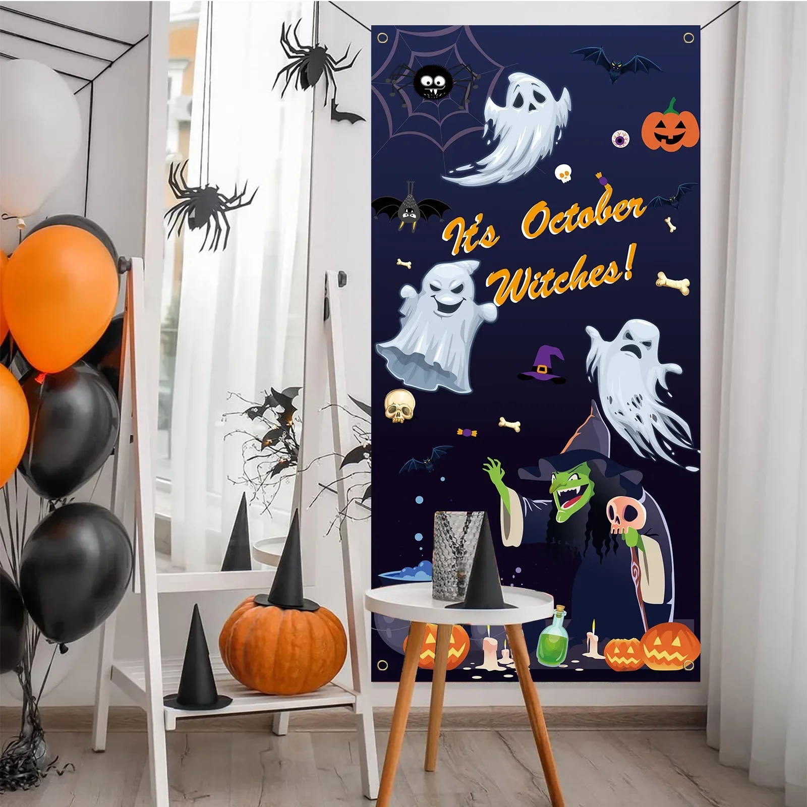 

Horror Witch Ghost Halloween Door Cover Pumpkin Decoration Ghost Festival Curtain Horror Night Party Atmosphere Decoration Flag