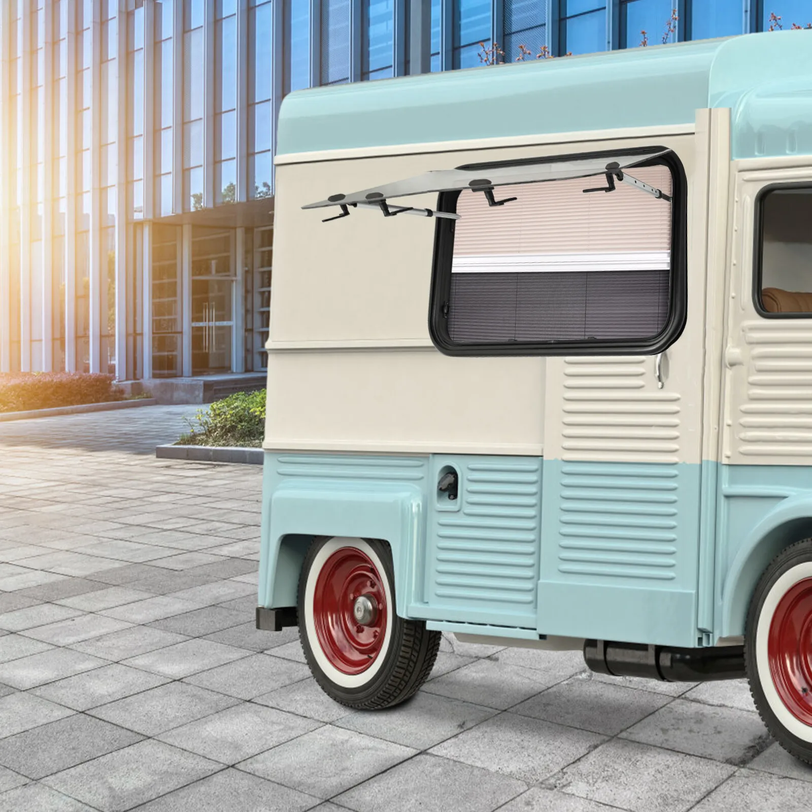 نافذة دفع RV مقاس 90 × 55 سم مع شاشة من الزجاج المقسى ومقبض قابل للقفل للتهوية والخصوصية لتحويل شاحنة مقطورة التخييم #2