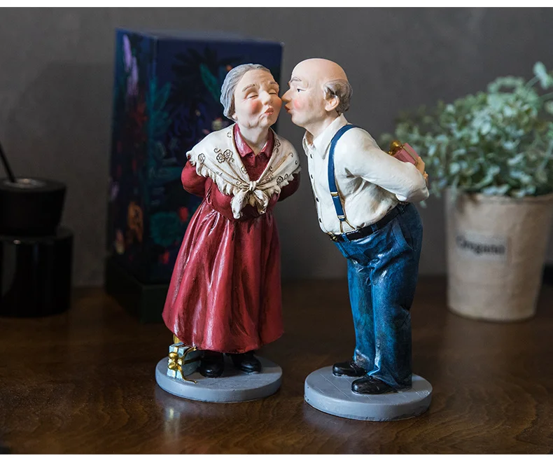 樹脂工芸品人工フィギュア彫刻老夫婦老人カップル結婚記念日装飾置物家