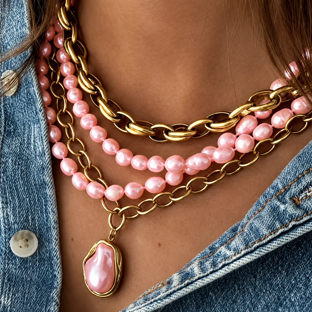 4-teiliges Vintage-Set mit unregelmäßigen Perlenketten für Damen, elegante Luxus-Barock-Perlenanhänger-Halsketten, Urlaubs-Statement-Schmuck, neu – Detail 1