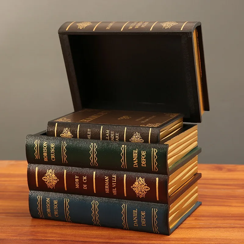 Adereços de livros falsos retrô europeus, estante de escritório, caixa de armazenamento de joias, caixa em formato de livro antigo, livro simulado, decoração para casa