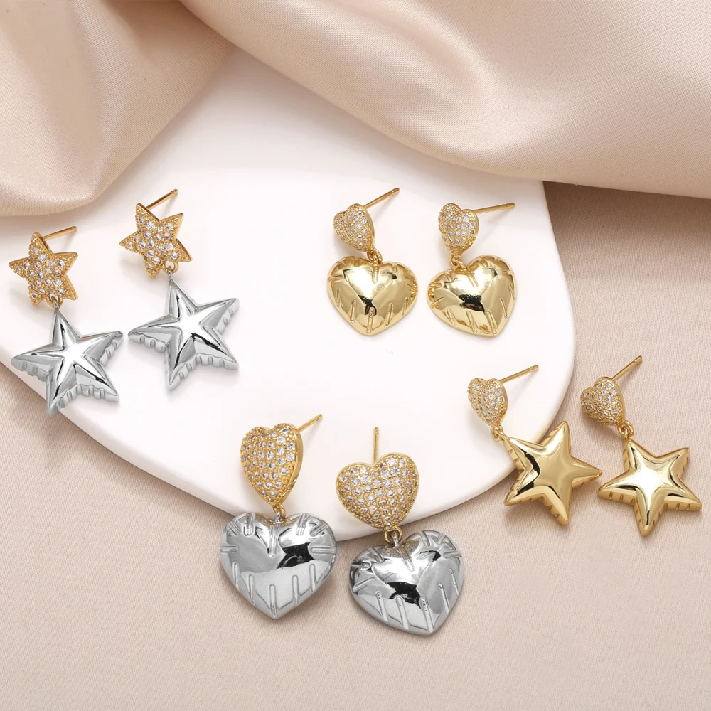 FLOLA Gold/Silver Color Balloon Bubble Heart Earrings for Women Gold Plated Star Dangle Earrings Simple Jewelry ersa245