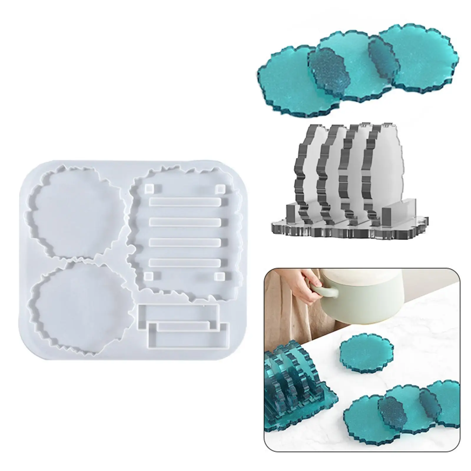 2X Epoxy Resin Coaster Casting Mold DIY Crafts 8.6x7.6x0.4inch Durable Material